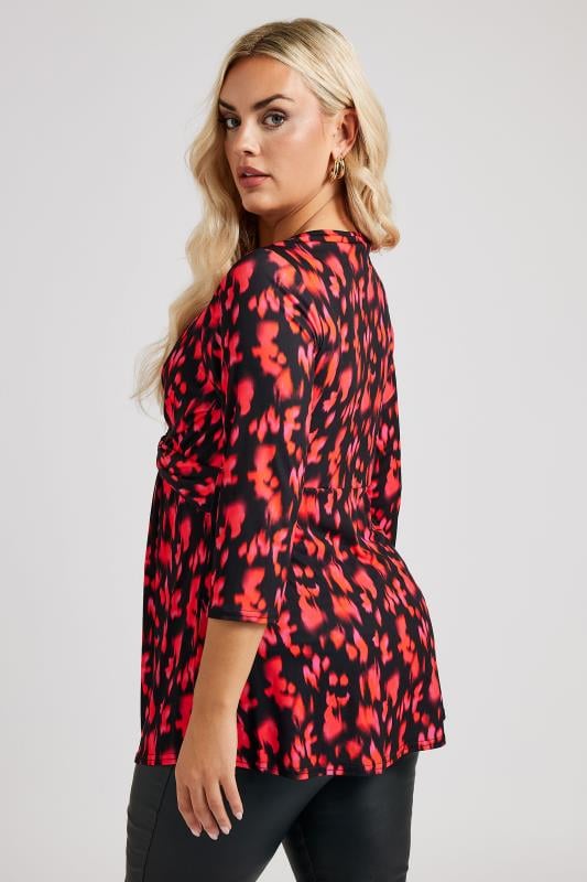 YOURS LONDON Plus Size Red Abstract Print Knot Front Top | Yours Clothing 3