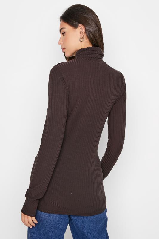 LTS Tall Brown Ribbed Roll Neck Top 3