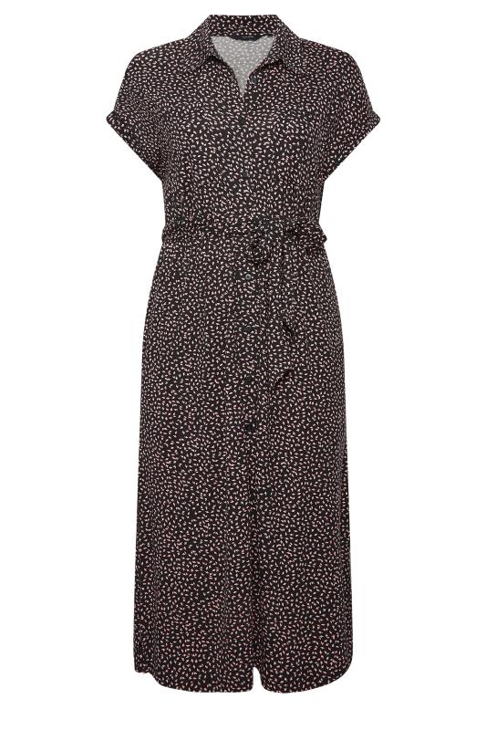 Plus Size Black Leaf Print Spilt Hem Midaxi Shirt Dress | Yours Clothing 6