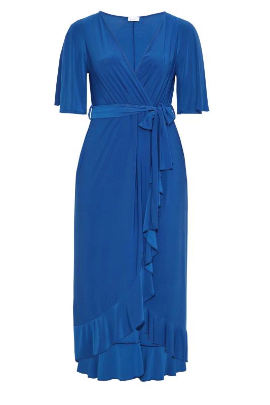 YOURS LONDON Curve Blue Wrap Ruffle Maxi Dress 6