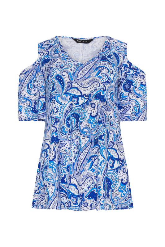 M&Co Women's Blue Paisley Print Cold Shoulder Top | M&Co 5