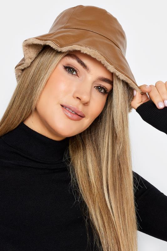  Grande Taille Tan Faux Leather Bucket Hat
