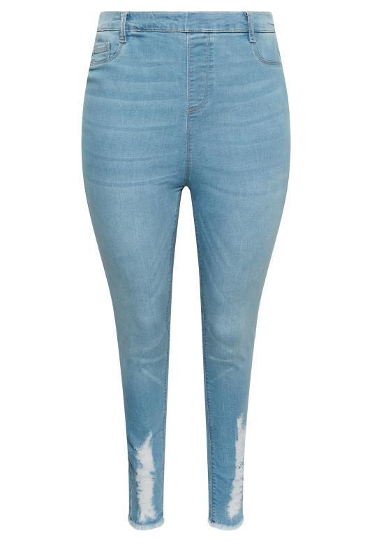 YOURS Plus Size Light Blue Distressed Hem GRACE Jeggings | Yours Clothing 4