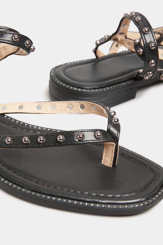 PixieGirl Black Studded Strap Sandals In Standard D Fit 5