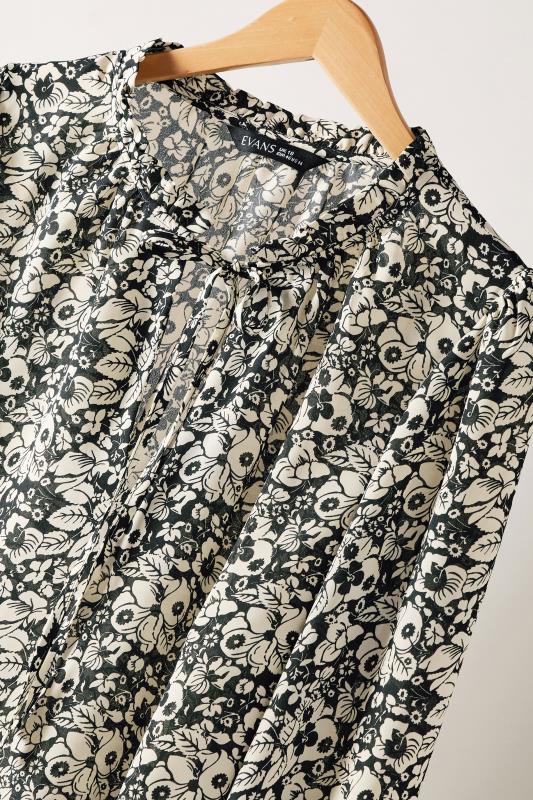 EVANS Plus Size Black Floral Print Tie Neck Blouse | Evans 7