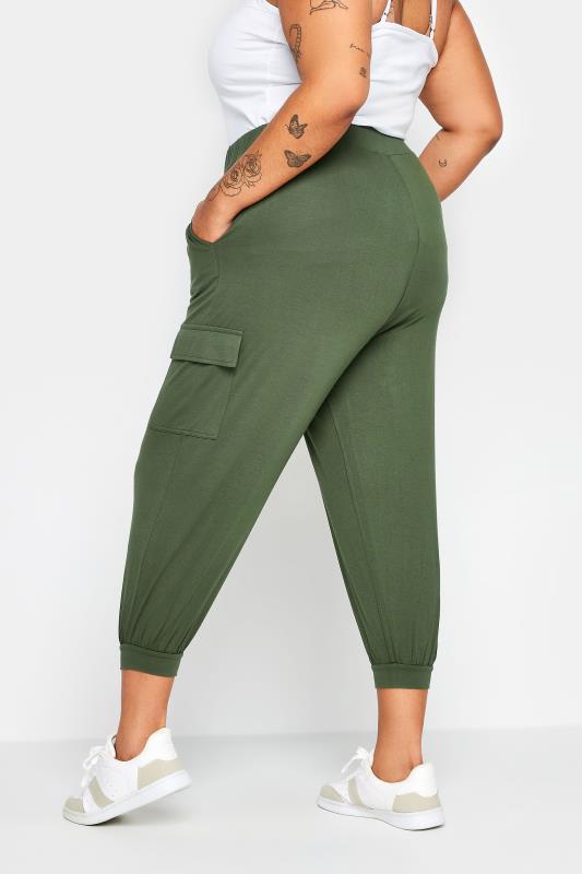 YOURS Plus Size Khaki Green Cropped Cargo Harem Trousers | Yours Clothing 3