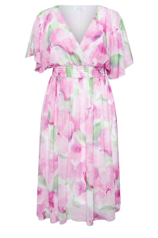 Plus Size  YOURS LONDON Curve Pink Floral Print Wrap Midi Dress