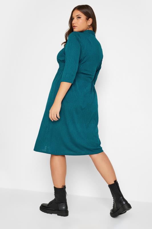 Plus Size Teal Blue Textured Collared Dress | Yours Clothing 3