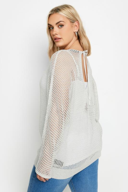 YOURS Plus Size Grey Metallic Crochet Jumper | Yours Clothing 2