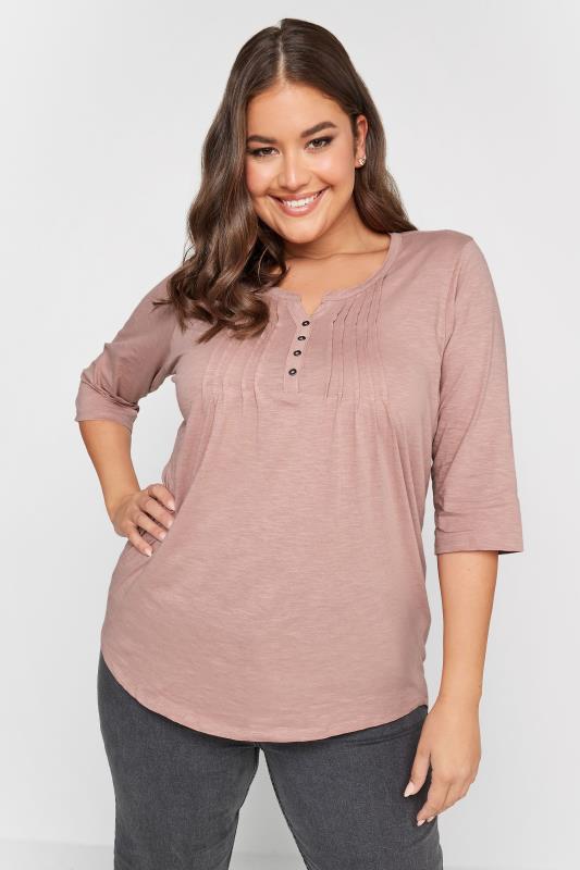 YOURS Plus Size Curve 2 PACK Pink & Purple Pintuck Henley Tops | Yours Clothing 2