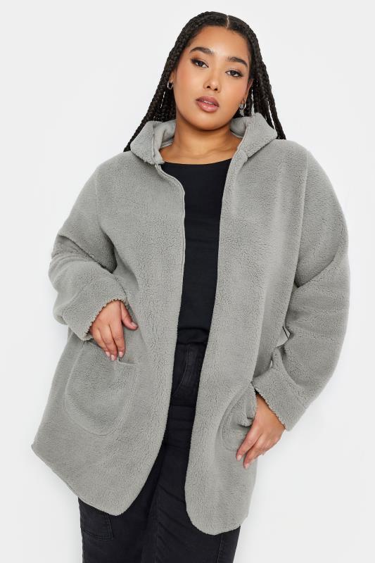  Grande Taille YOURS Curve Grey Teddy Hooded Jacket