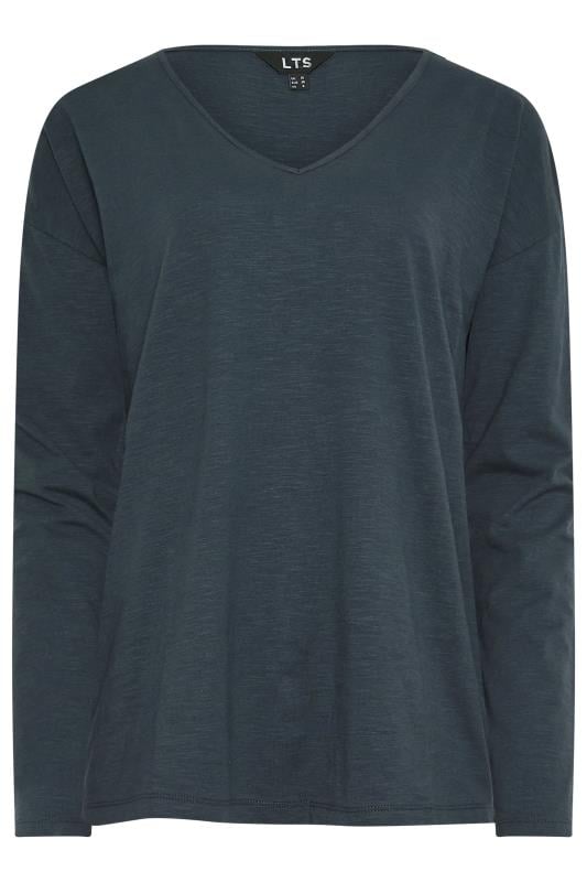 LTS Tall Navy Blue V-Neck Long Sleeve Cotton T-Shirt | Long Tall Sally 5