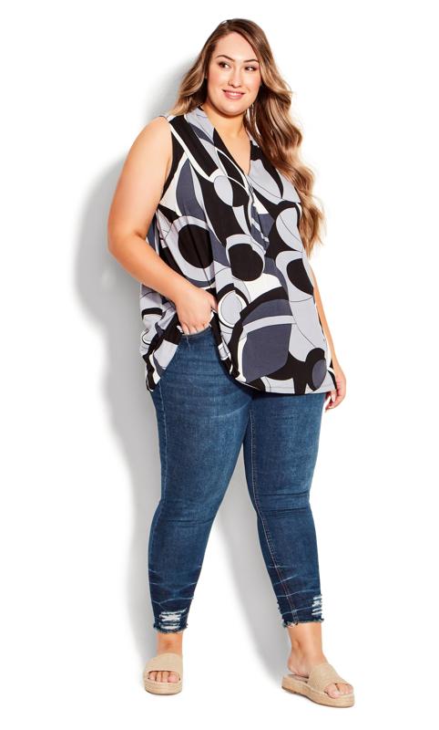  Grande Taille Evans Grey Abstract Print V-Neck Sleeveless Blouse