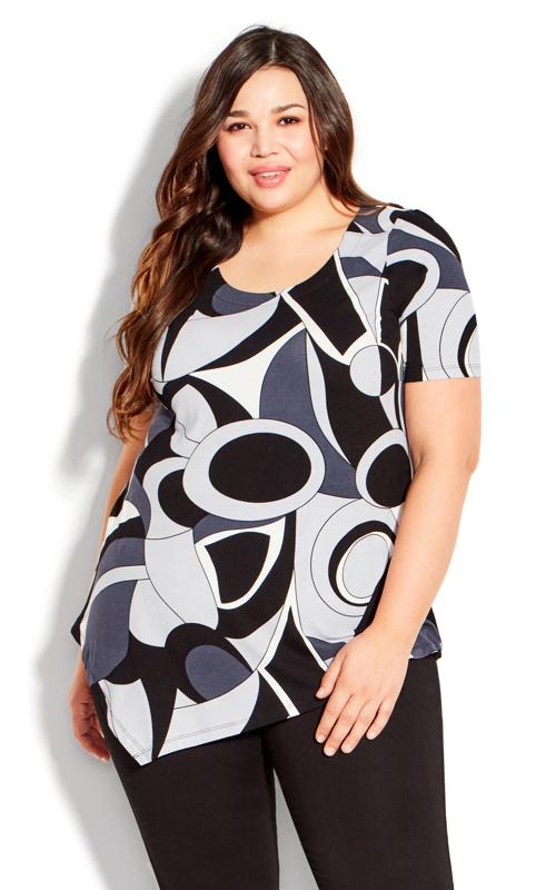 Plus Size  Evans Grey Abstract Print Aysmmetrical Top