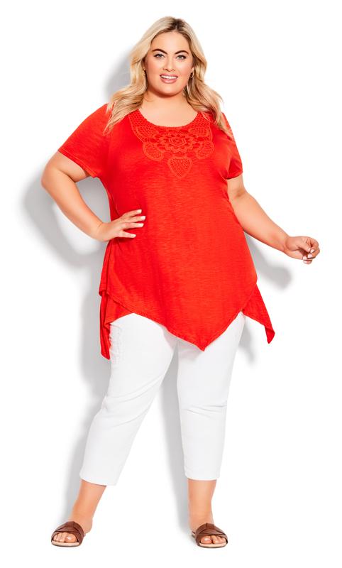 Evans Red Embroidered Hanky Hem Tunic 1