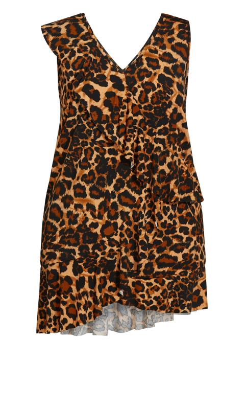 Evans Brown Leopard Print Frill Neck Tunic 8