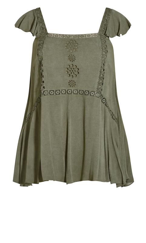 Evans Olive Green Broderie Detail Cap Sleeve Swing Tunic 7