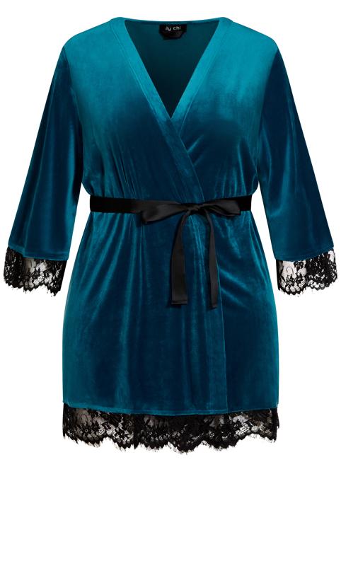 Evans Blue Lace Hem Velour Dressing Gown 4