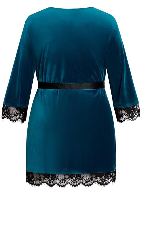 Evans Blue Lace Hem Velour Dressing Gown 5