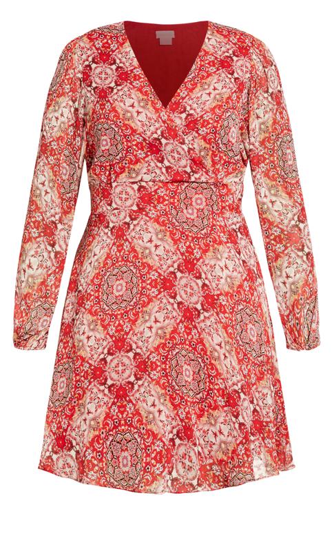Evans Red Paisley Print Wrap Front Dress 4