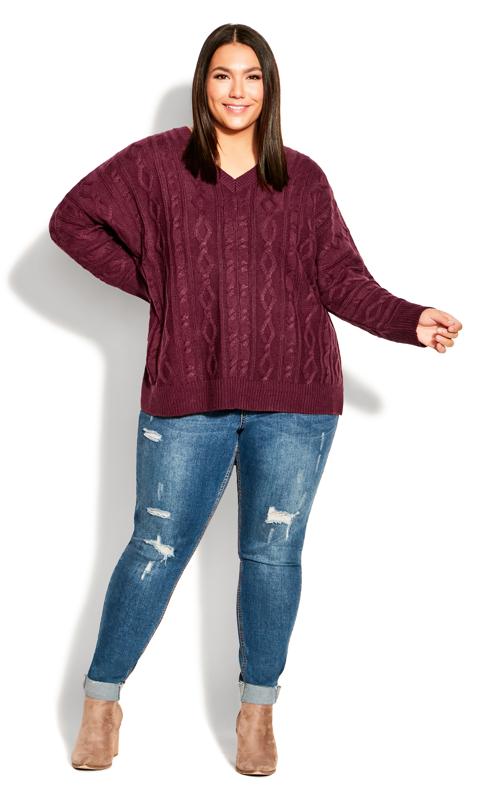 Cable Knit Full Sleeve Plum Sweater 1