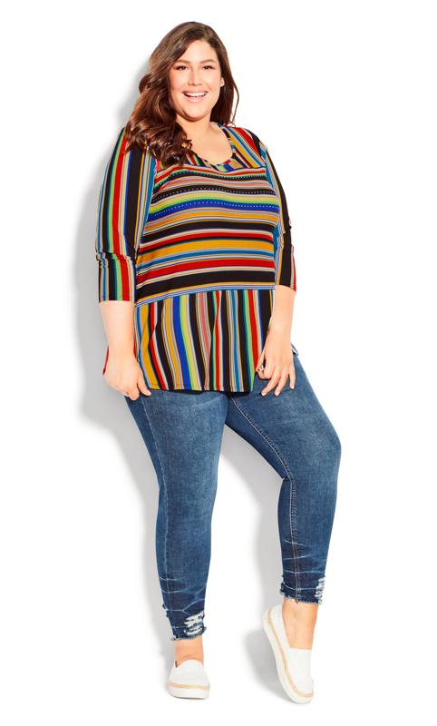 Evans Black & Rainbow Stripe Long Sleeve Top 2