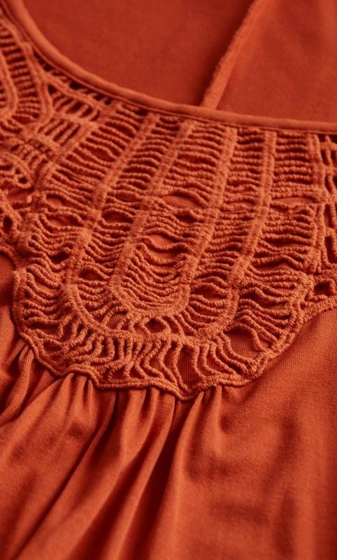 Evans Rust Orange Crochet Yoke Longline T-Shirt 8