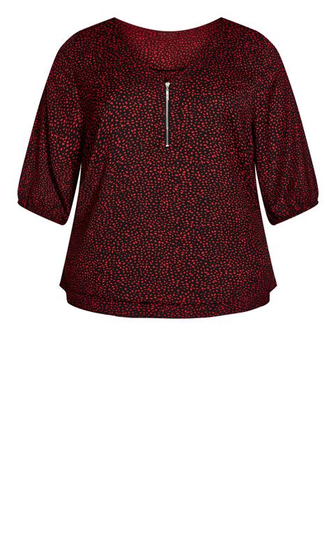 Avenue Red Abstract Print Zip Front Top 5