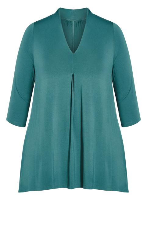 Evans Teal Green Long Sleeve Pleat Front Top 5