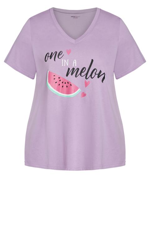 Plus Size  Evans Lilac Purple 'One in a Melon' Slogan Pyjama Top