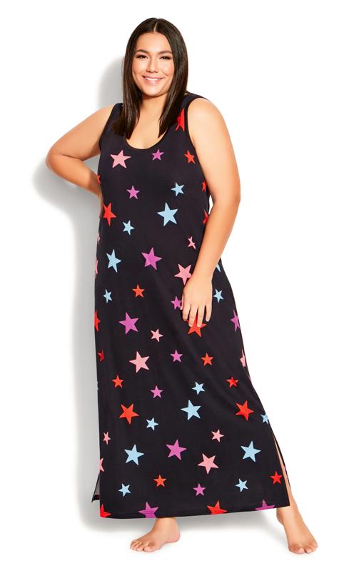 Plus Size  Avenue Black Multi Star Maxi Sleep Dress