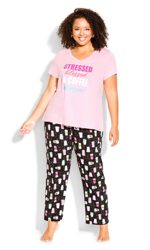  Grande Taille Avenue Pink 'Blessed' Slogan Pyjama Top