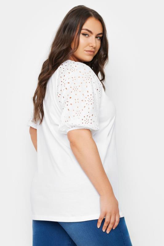 YOURS Plus Size White Broderie Anglaise Sleeve T-Shirt | Yours Clothing 3