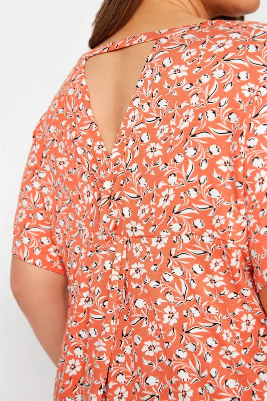 Plus Size Orange Floral Cut Out Back T-Shirt | Yours Clothing 4