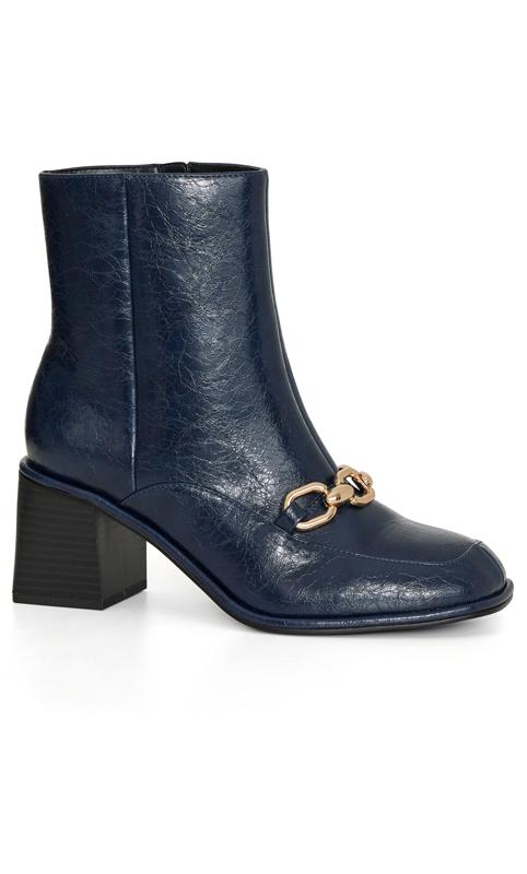  Evans Navy Blue Gold Chain Detail Heeled Ankle Boot