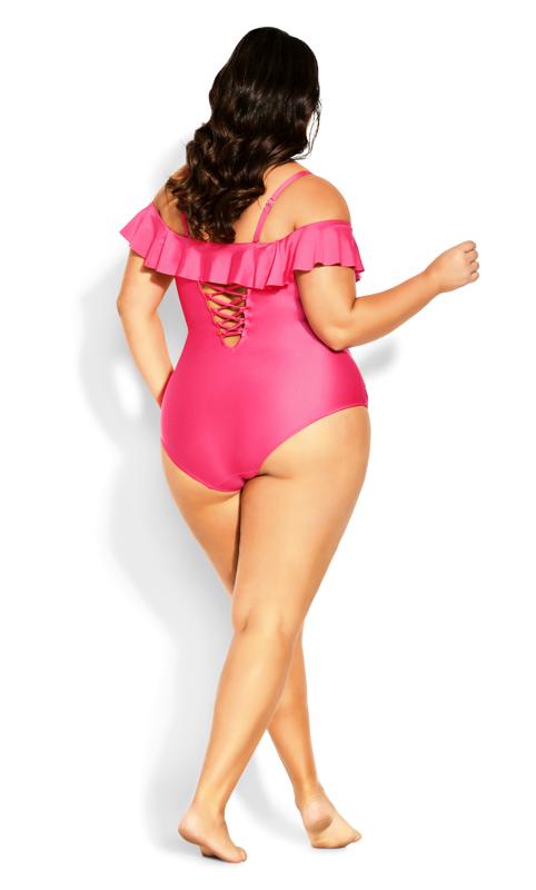Evans Pink Frill Bardot Swimsuit 2