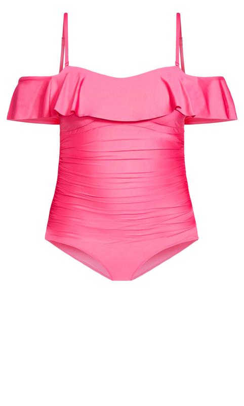 Evans Pink Frill Bardot Swimsuit 5