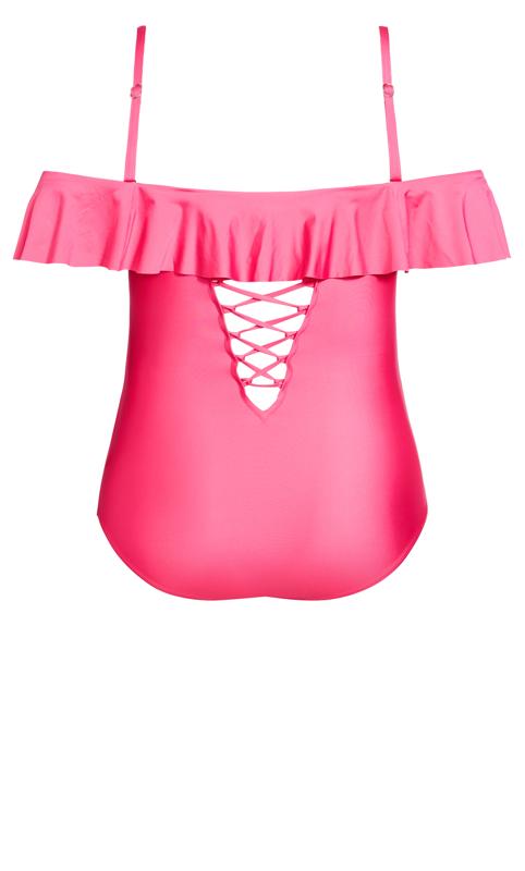 Evans Pink Frill Bardot Swimsuit 7