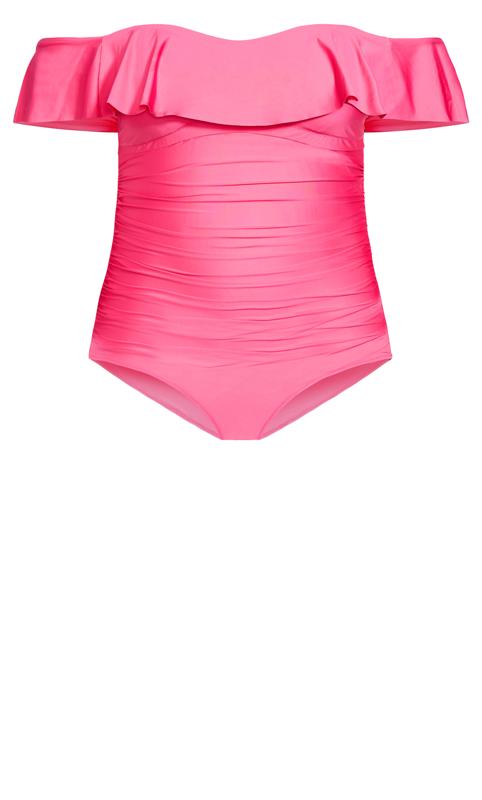 Evans Pink Frill Bardot Swimsuit 8