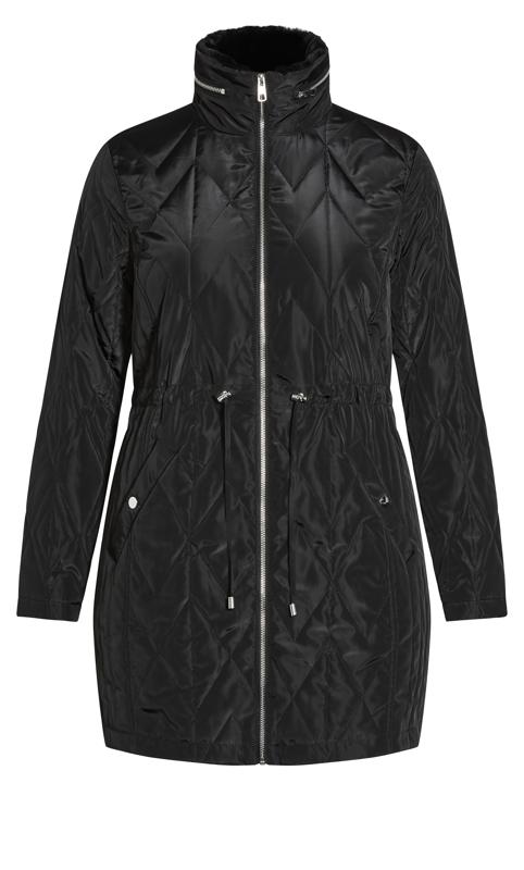 Faux Fur Collar Black Padded Coat 10