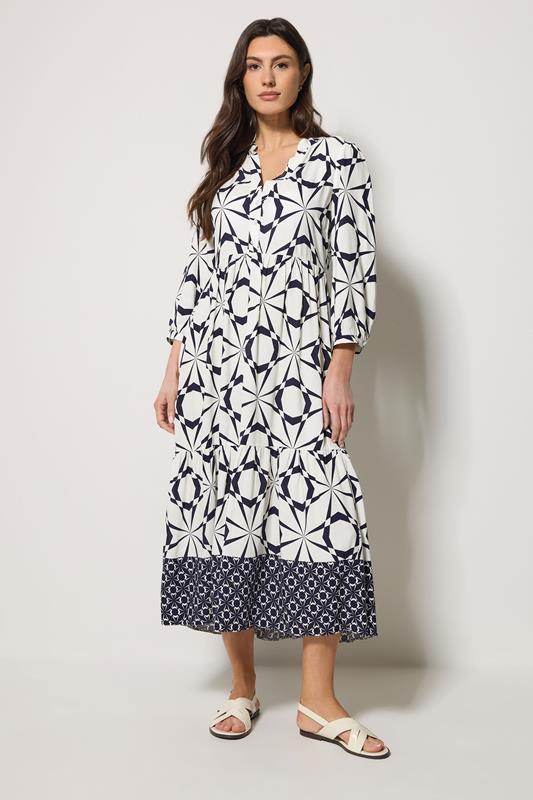 M&Co White Geometric Print Tiered Maxi Dress| M&Co 1