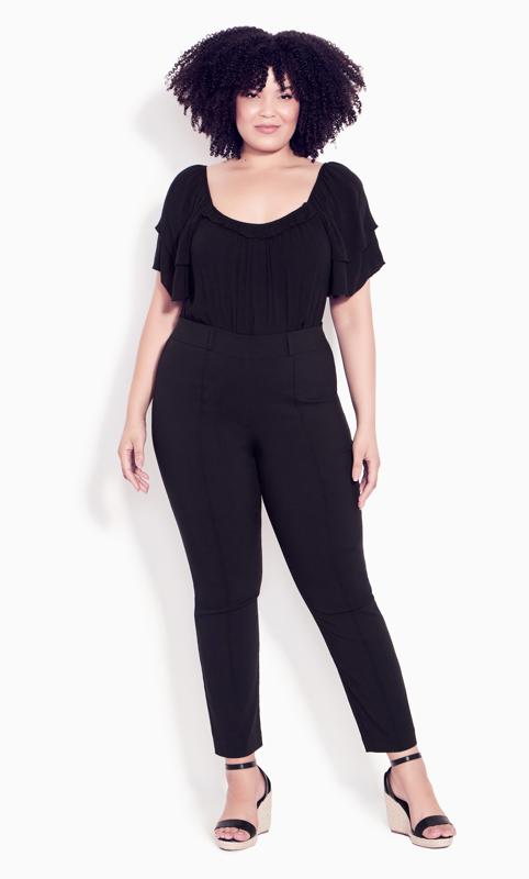 Plus Size  Evans Black Slim Leg High Waisted Pintuck Front Trousers