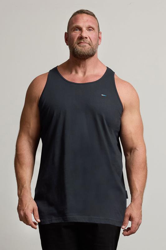 BadRhino Big & Tall Navy Blue Extra Long Plain Vest Top | BadRhino 1