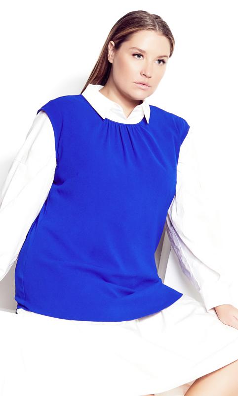 Plus Size  Evans Blue Gathered Neck Top