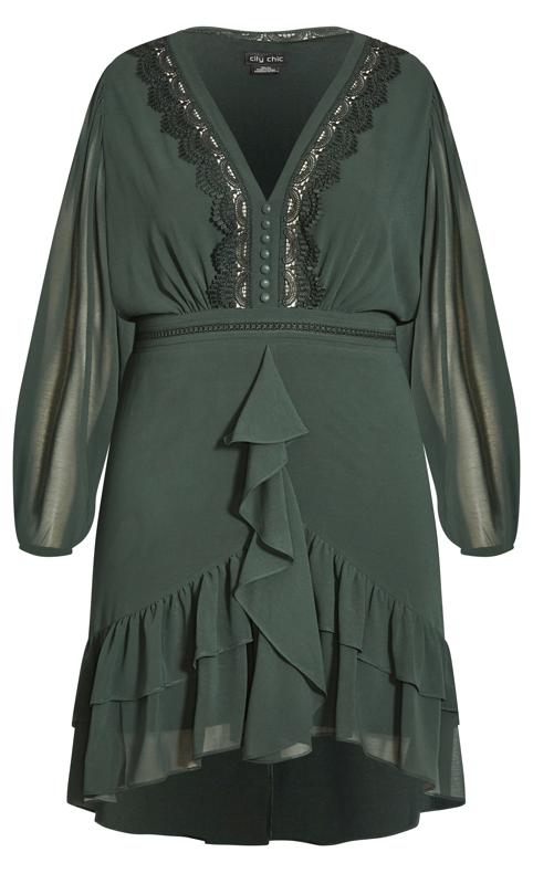 Evans Green Ruffle & Lace Trim Mini Dress 4