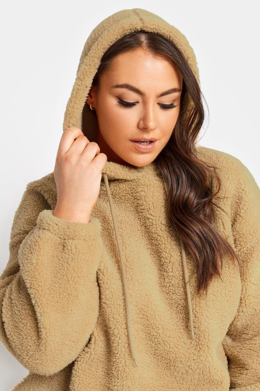 YOURS Plus Size Brown Teddy Hoodie | Yours Clothing 4