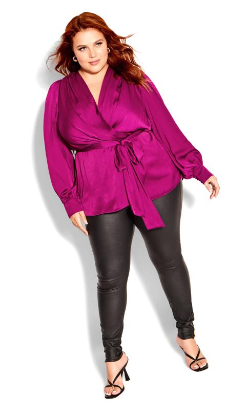 Plus Size  Evans Pink Satin Belted Wrap Top