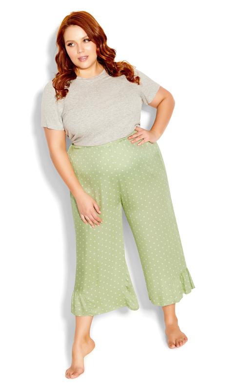 Plus Size  Evans Green Polka Dot Print Pyjama Bottoms