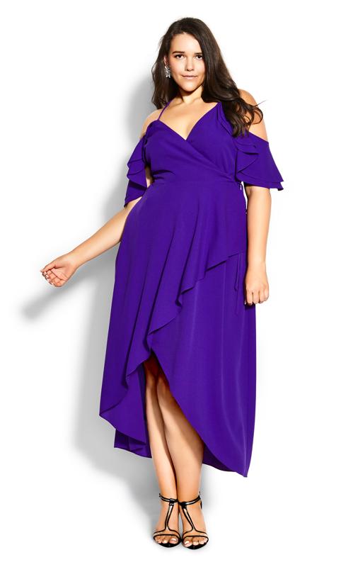 Plus Size  City Chic Purple Frill Wrap Maxi Dress