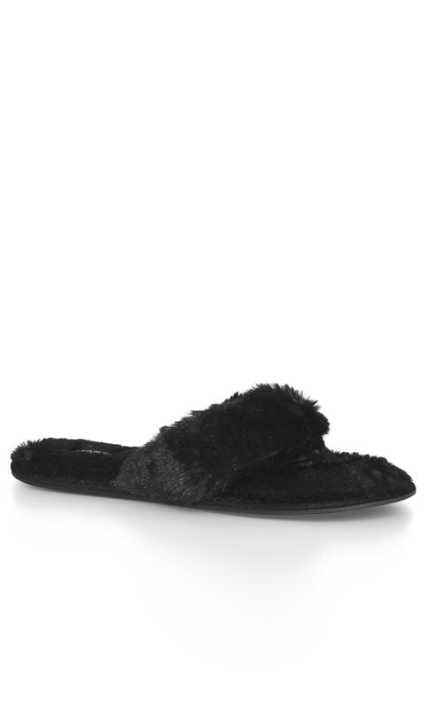Plus Size  Evans Black Faux Fur Flip Flop Slipper
